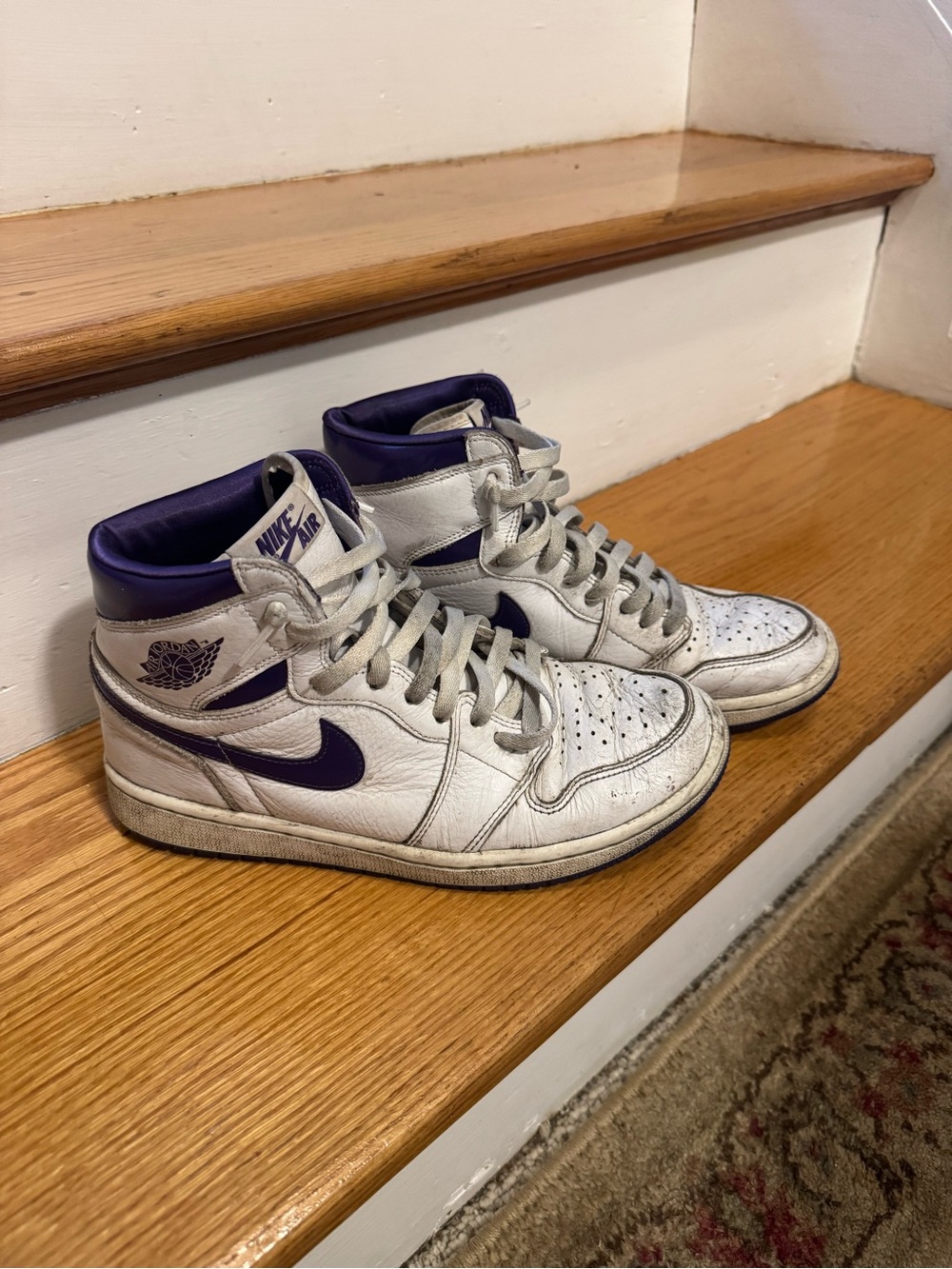 Nike Air Jordan 1 Retros White & Purple High-Top Sneakers